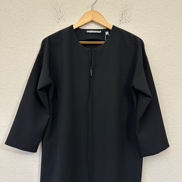 VINCE Front Zip Mini Dress Black Stretch Shift Minimalist Gothic NWT - Picture 6 of 14